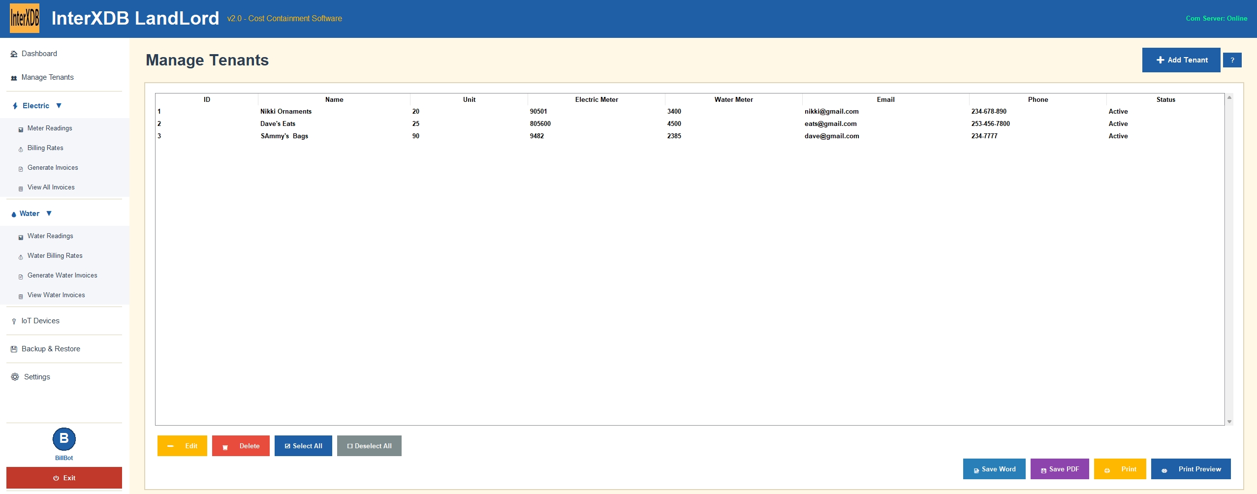 Manage Tenants
